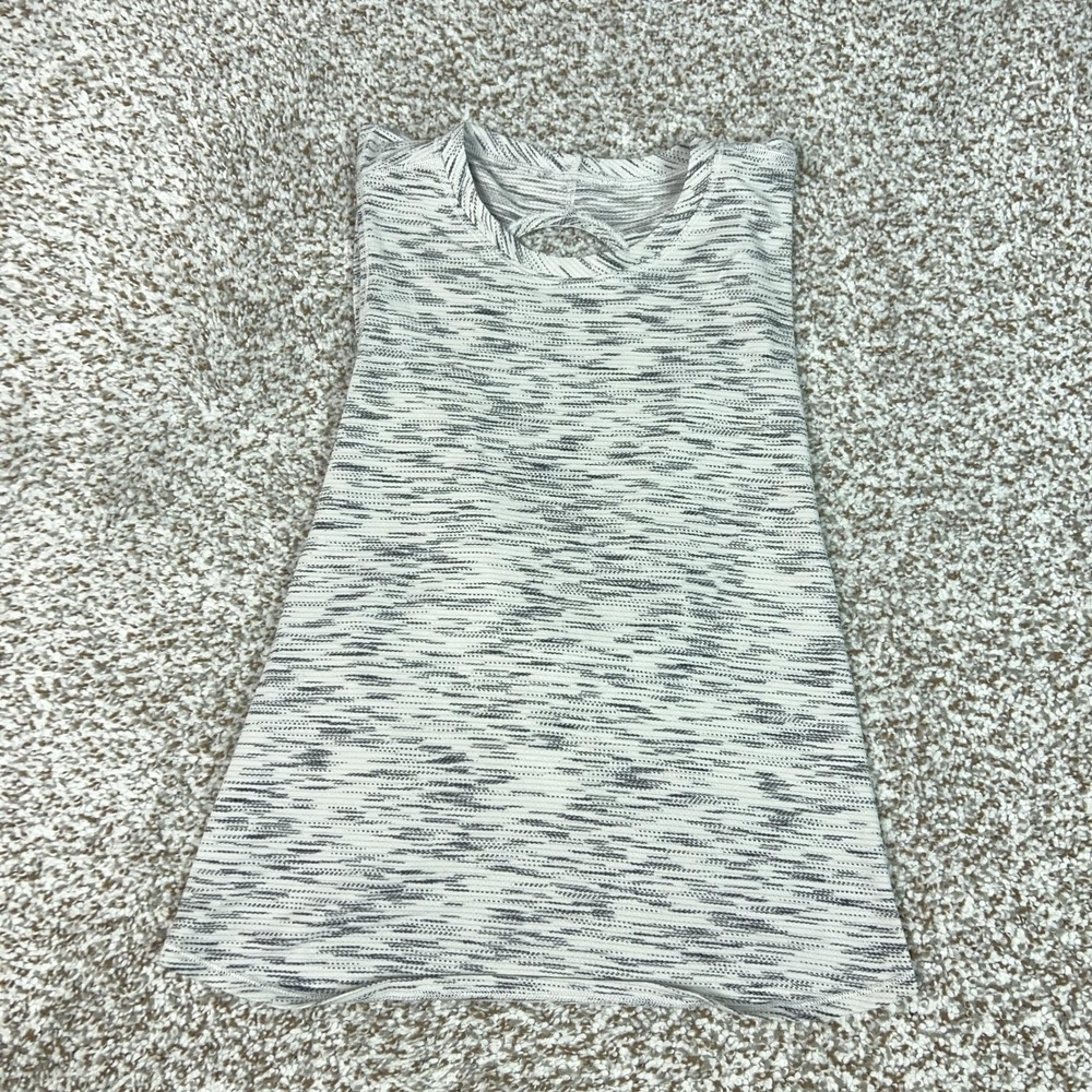 Lululemon Tank Top Womens Small Gray Striped Open Back Yoga Gym Running Wrap